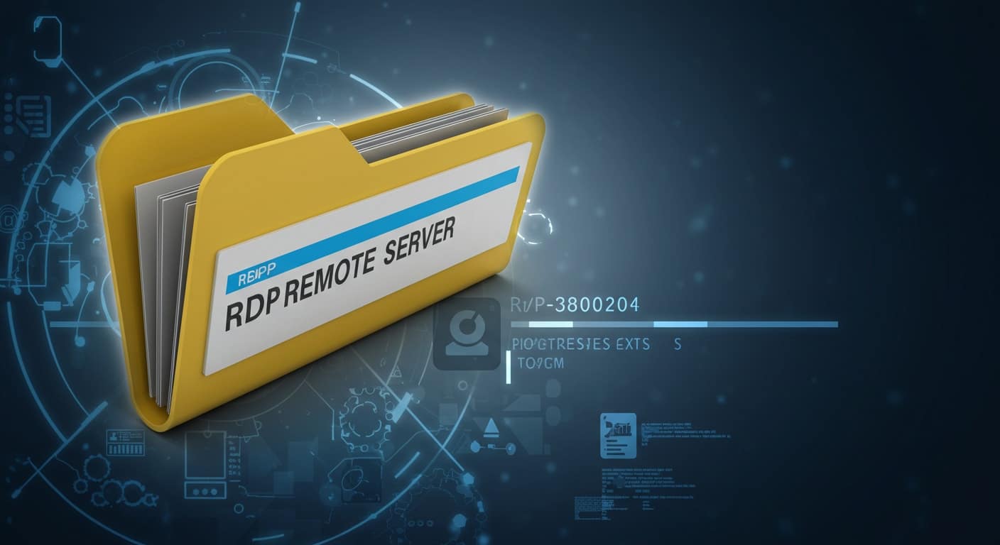 Illustration explaining what is an RDP file, represented as a digital folder storing remote desktop configuration data.