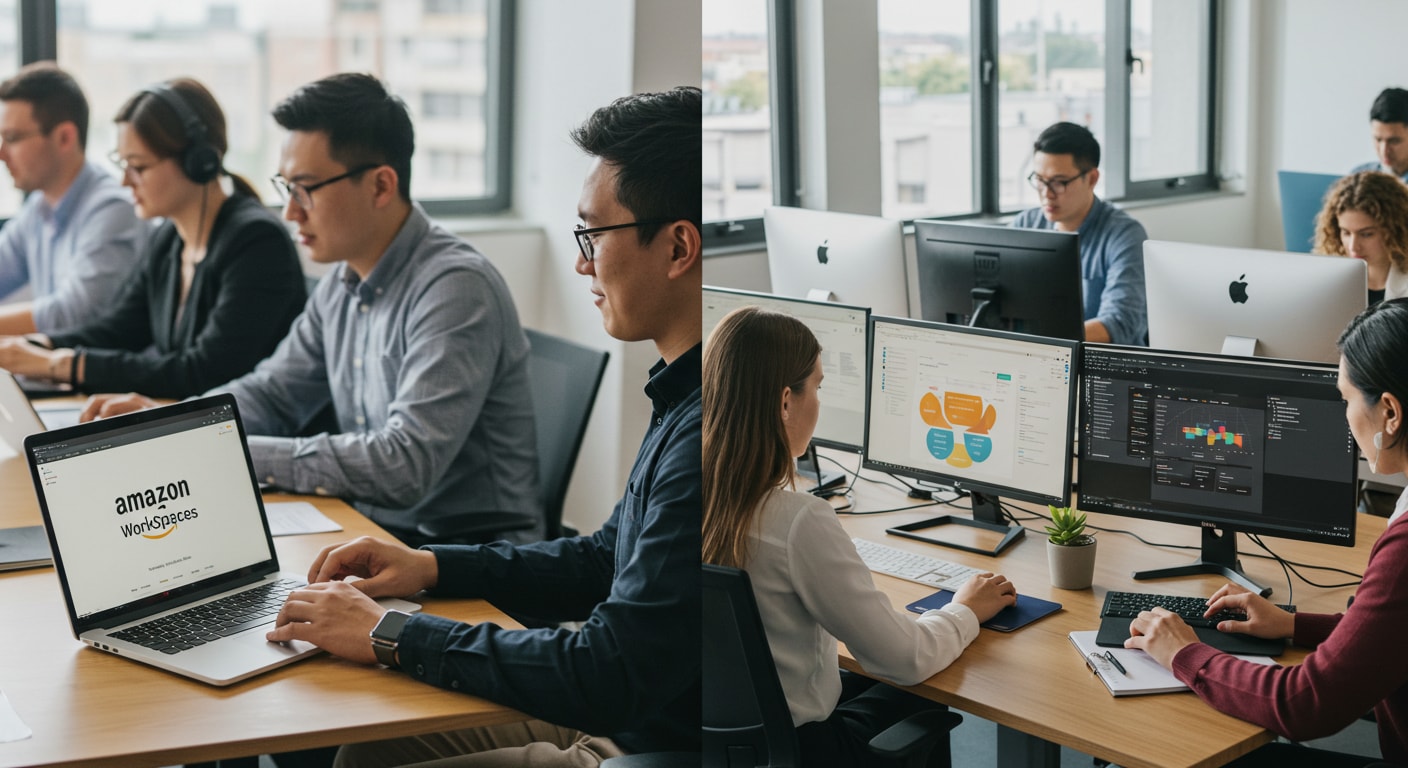 Amazon WorkSpaces vs Citrix desktops used in a modern office environment for business productivity