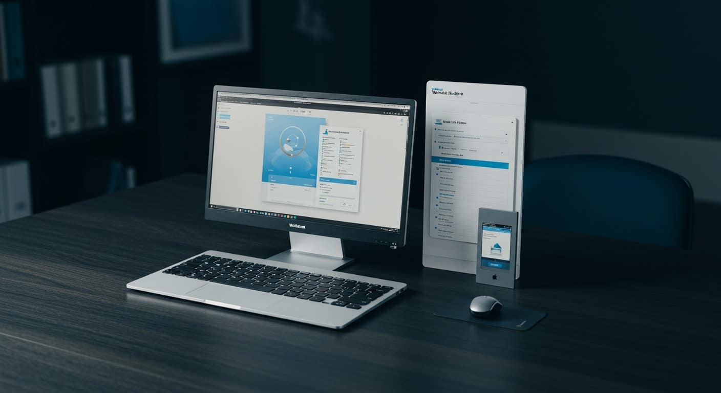 Modern virtual desktop setup showcasing an alternative to complex VMware Horizon pricing models with cross-device compatibility.