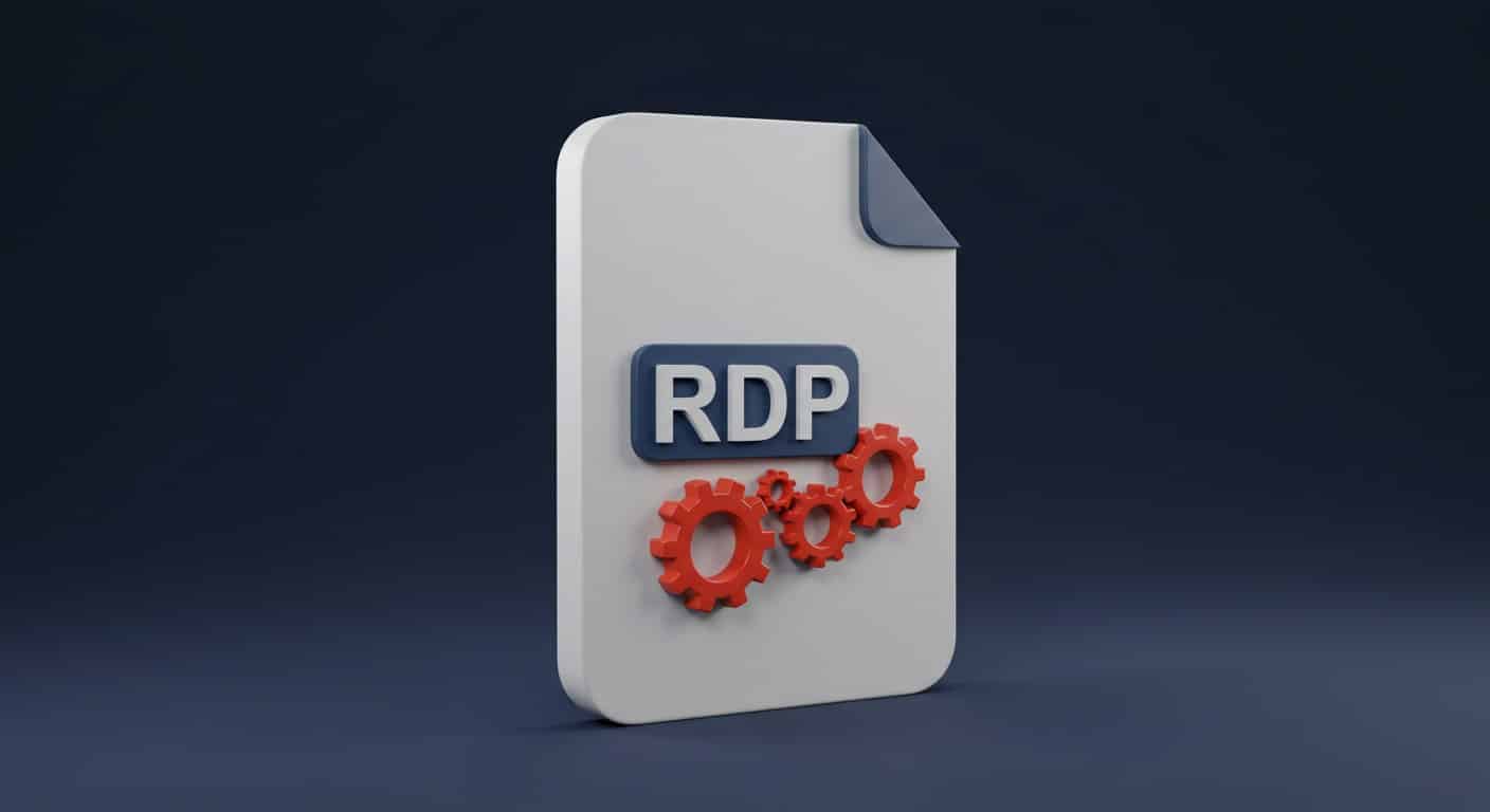 3D rendering of an RDP file icon with gears, symbolizing what is an RDP file and how it stores connection configurations.