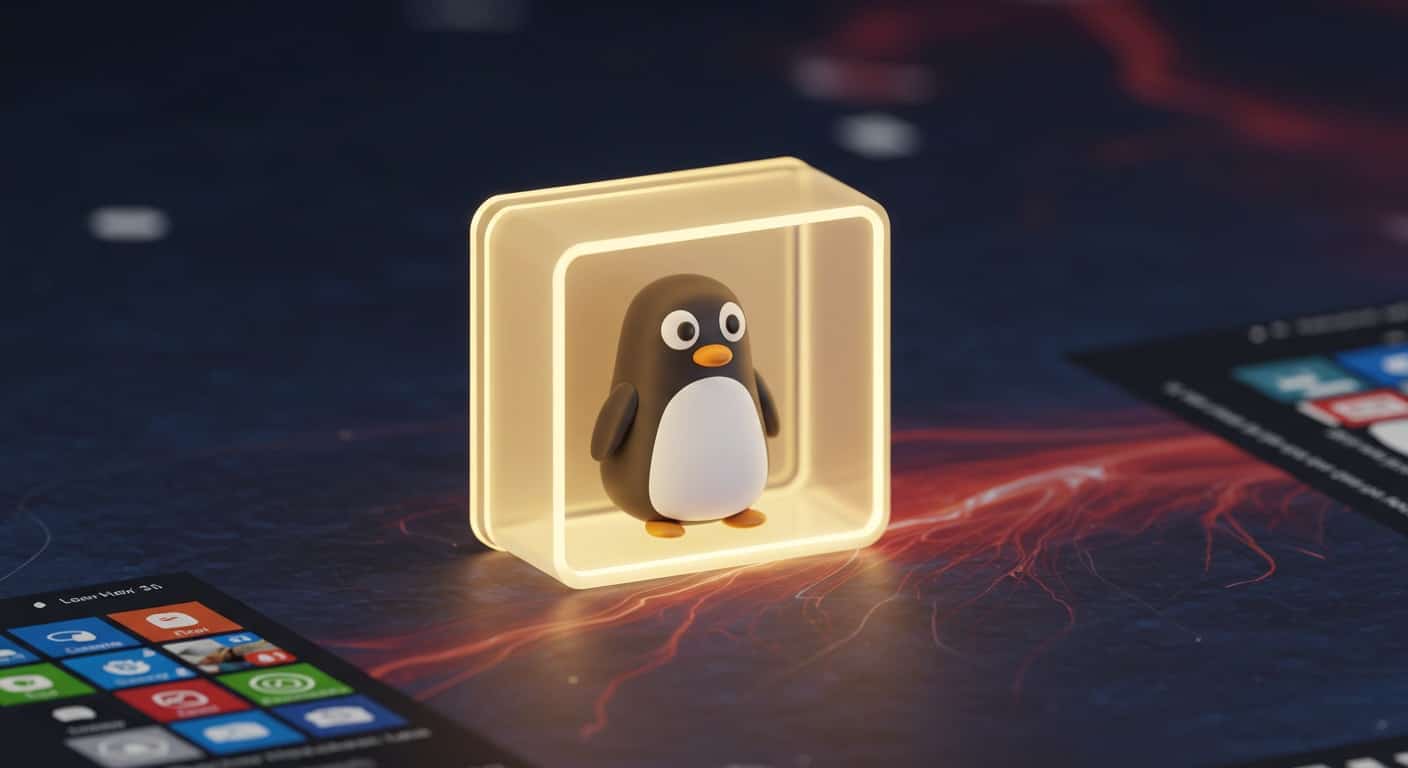 Conceptual image of Linux running in an isolated environment on Windows, symbolizing how to run Linux on Windows using containers or VMs.