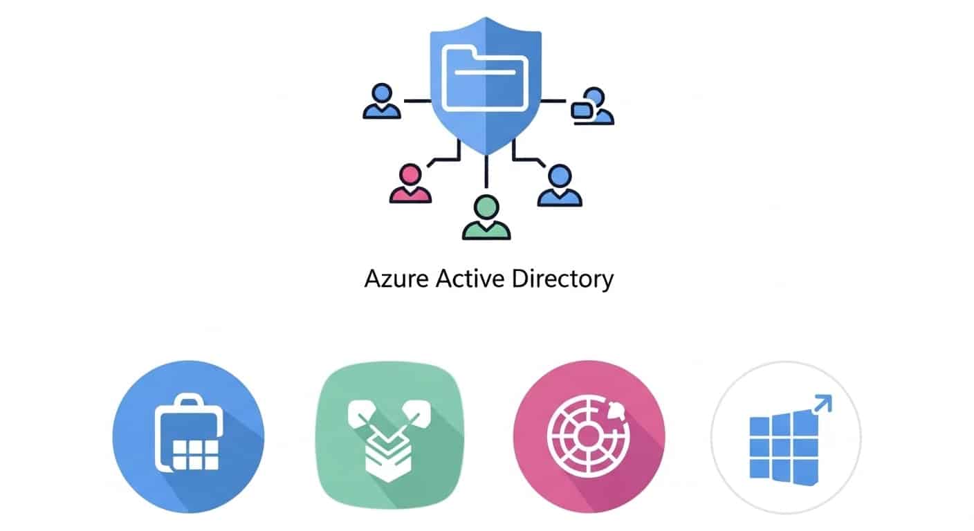 Azure Active Directory illustration showing secure identity and access management components for what is Azure Virtual Desktop.
