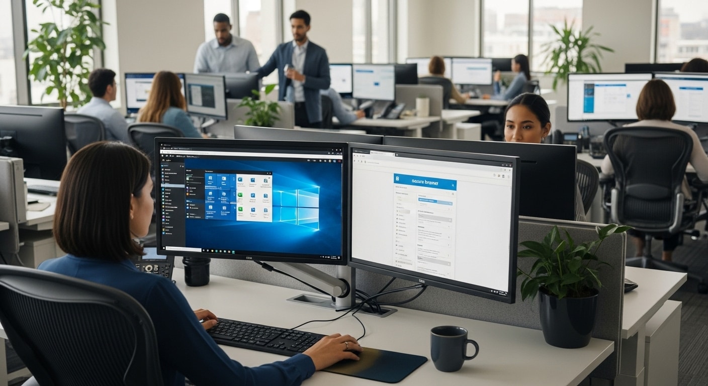 Employee accessing SaaS and virtual apps through a secure browser session, visualizing what is Citrix Enterprise Browser within a Citrix Workspace setup.