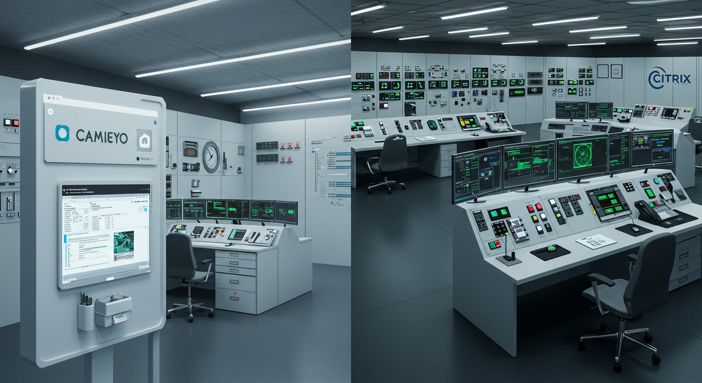 Cameyo simplified console compared with Citrix complex enterprise control room.