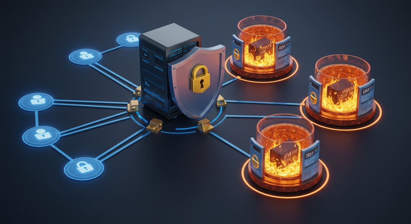The security architecture showing centralized access control and isolated sandboxed environments.