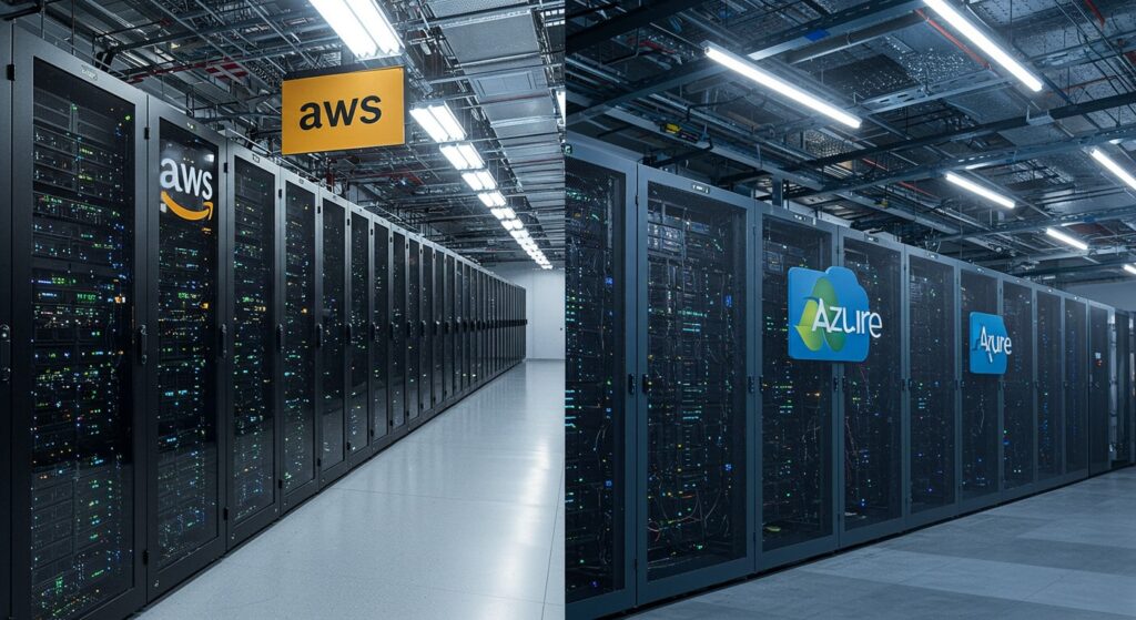 Side-by-side view of AWS and Azure data centers, comparing global infrastructure in Azure vs AWS.