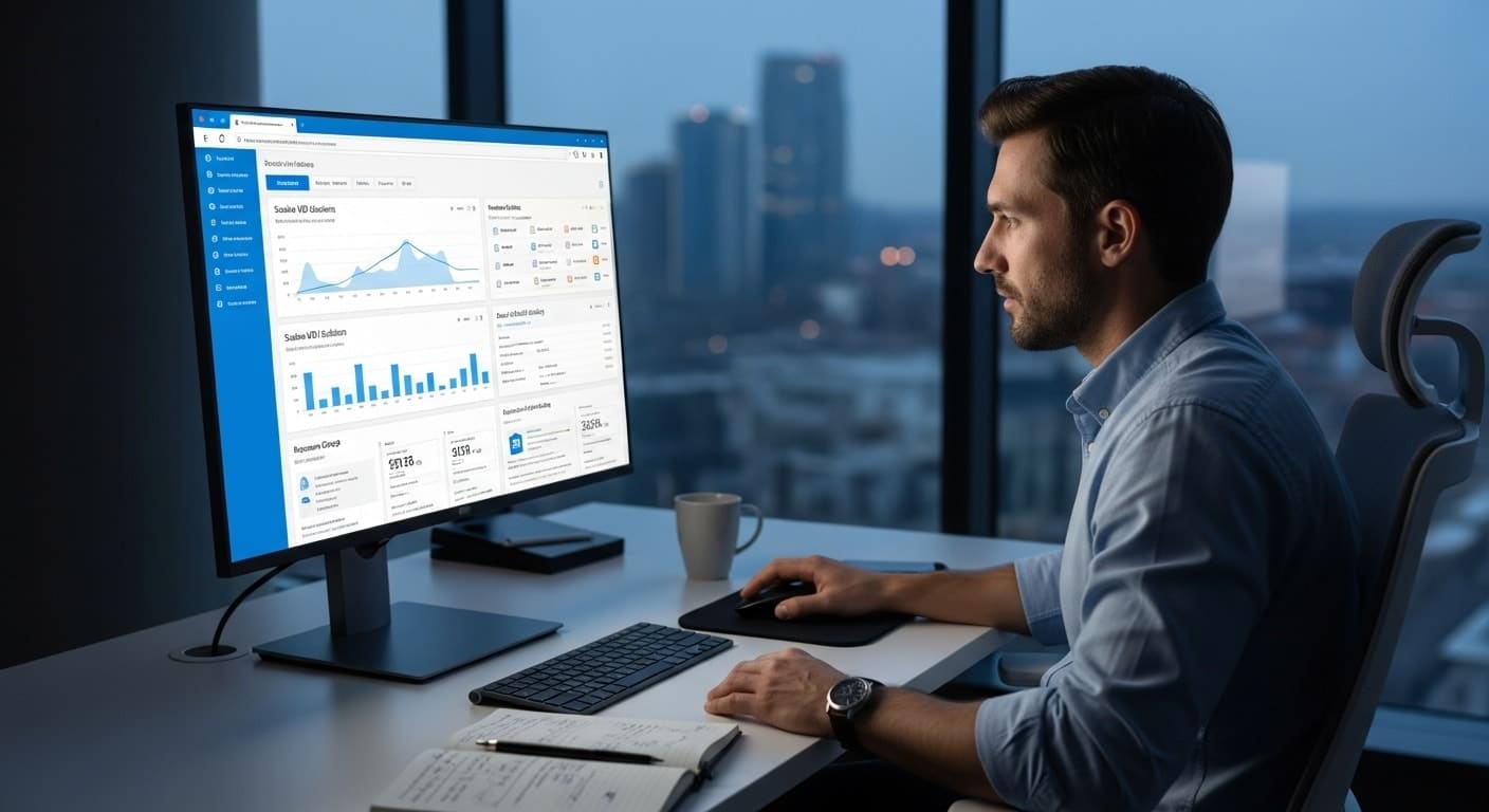 IT administrator managing Azure Virtual Desktop performance and user sessions through the Microsoft Azure management dashboard