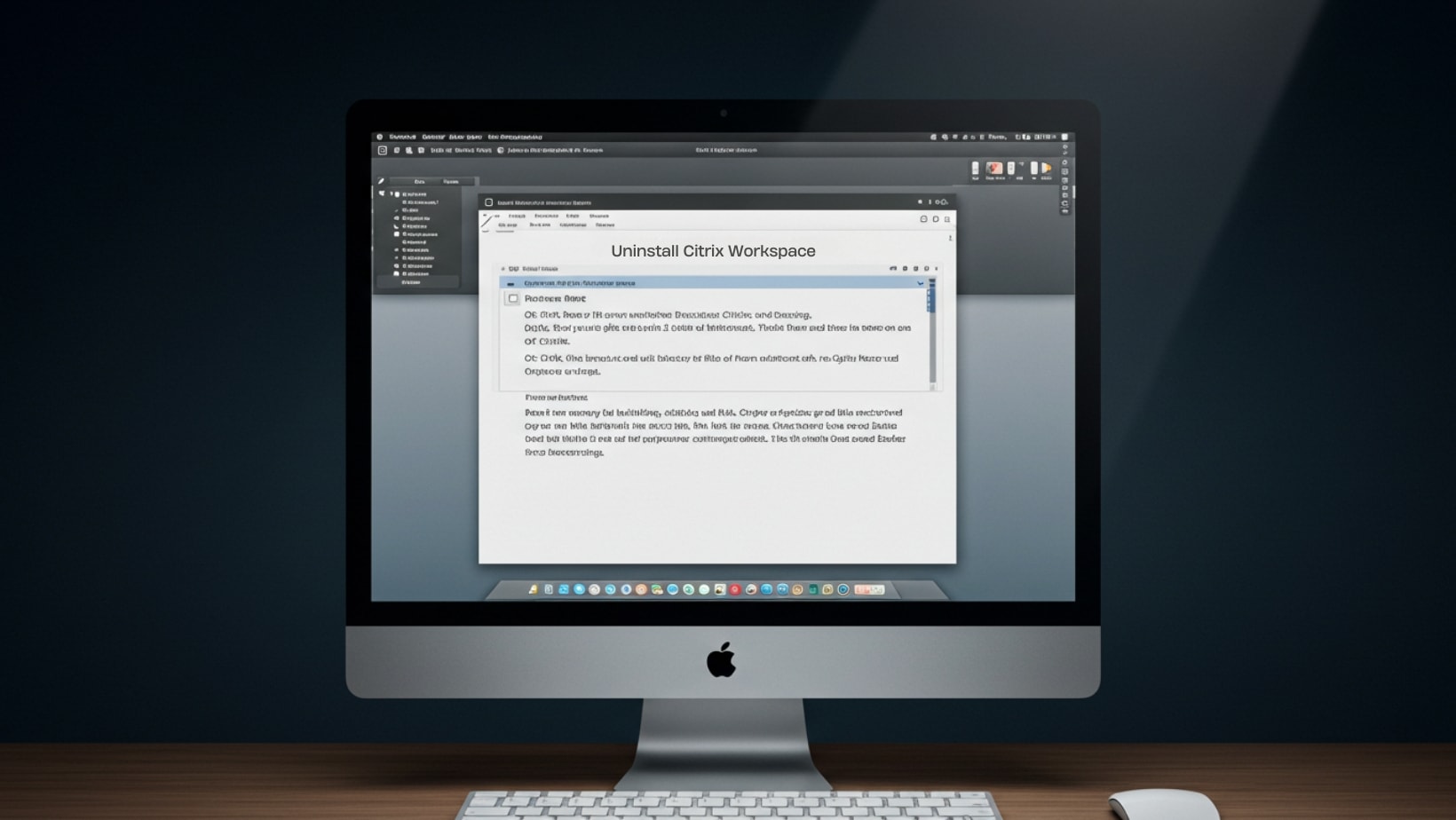Step-by-step guide displayed on iMac teaching how to uninstall Citrix on Mac.