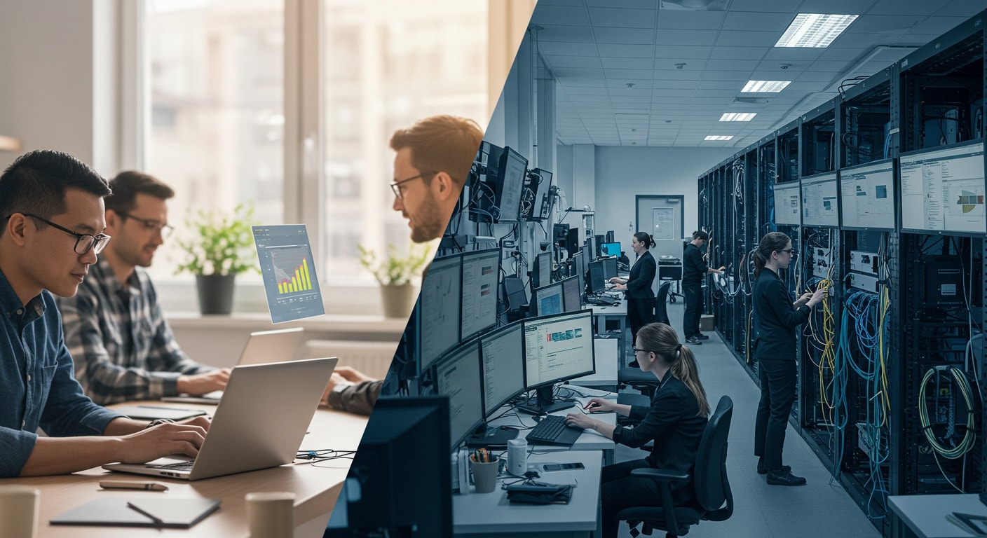 Employees using Cameyo desktops for productivity contrasted with Citrix teams managing servers.