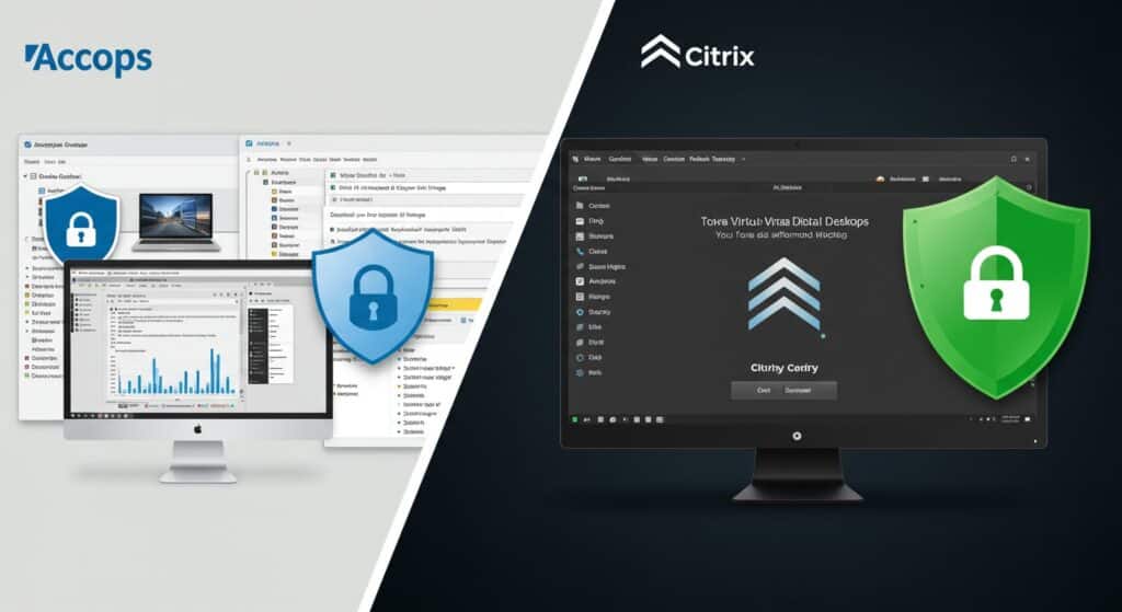 Accops vs Citrix virtual desktops with security shields highlighting secure remote access