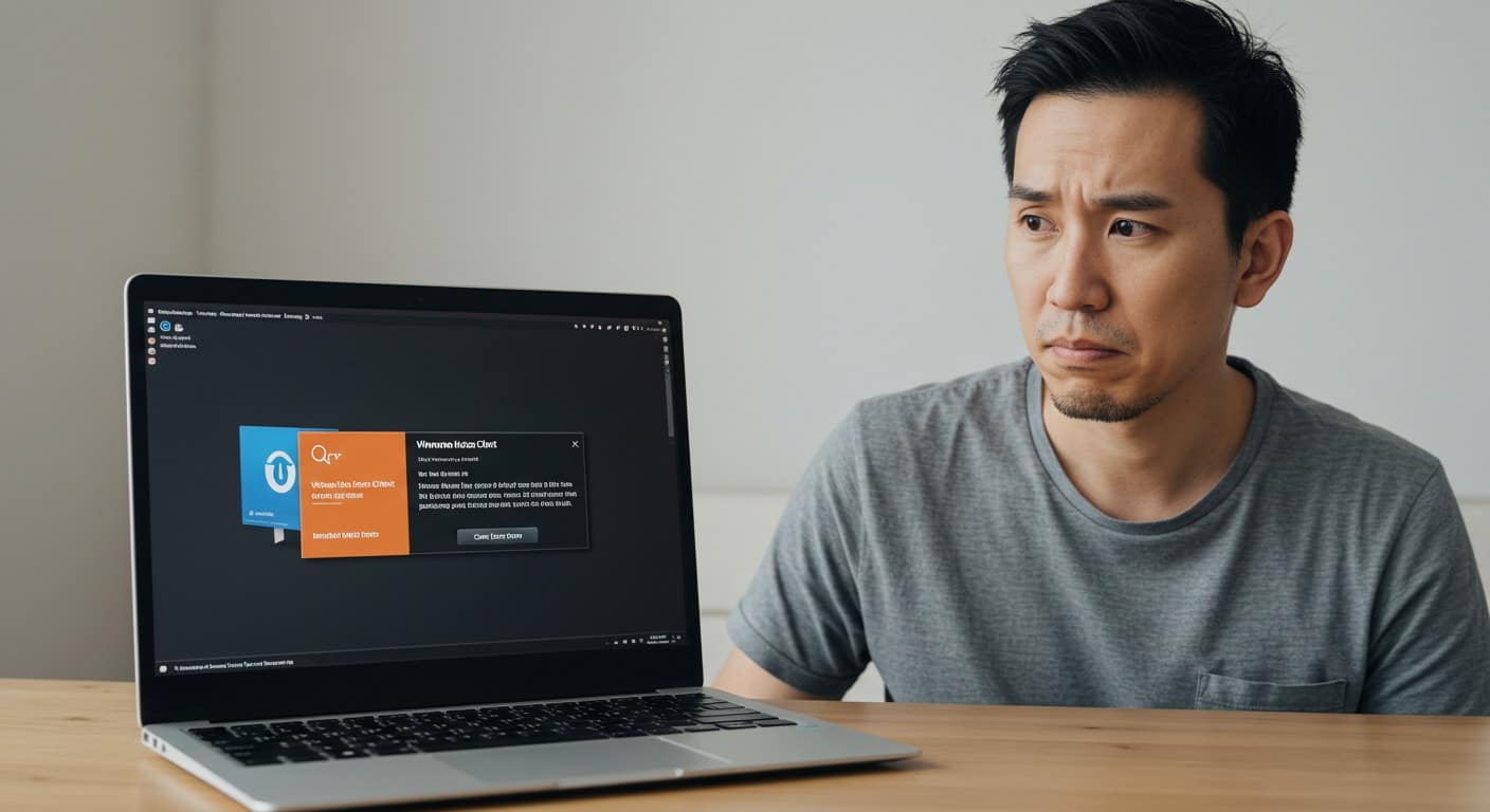 Frustrated user facing VMware Horizon Client not working on Windows 11 due to installation or version mismatch error.