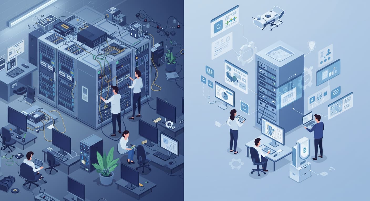 Before-and-after visual comparison illustrating streamlined IT infrastructure and reduced complexity, demonstrating significant vdi benefits for businesses