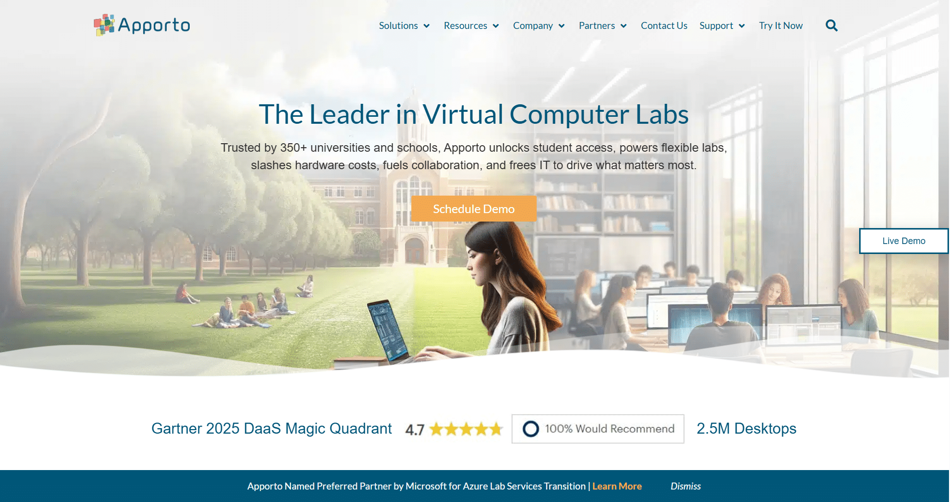 University students accessing coursework and digital learning tools through Apporto Computer virtual labs.