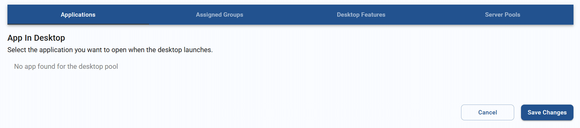 empty applications tab for an app-in-desktop application