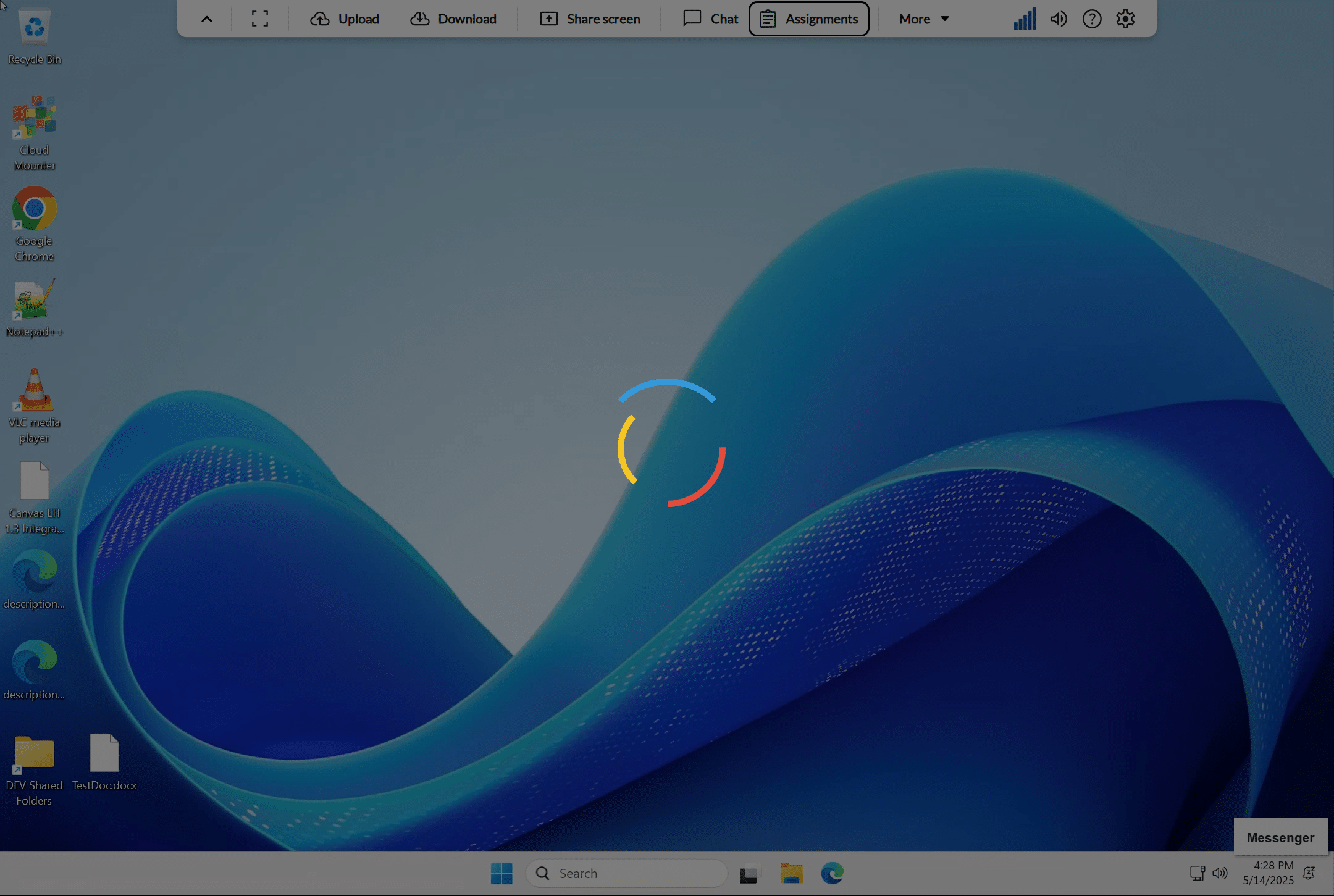 progress indicator runs while assignment info is being fetched