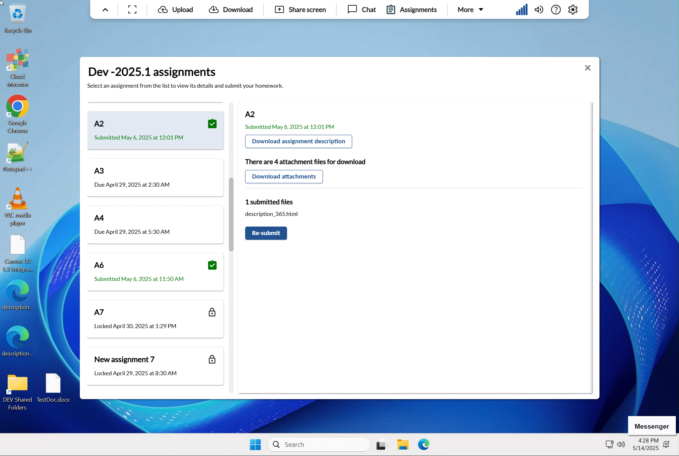 assignment manager pop-up screen