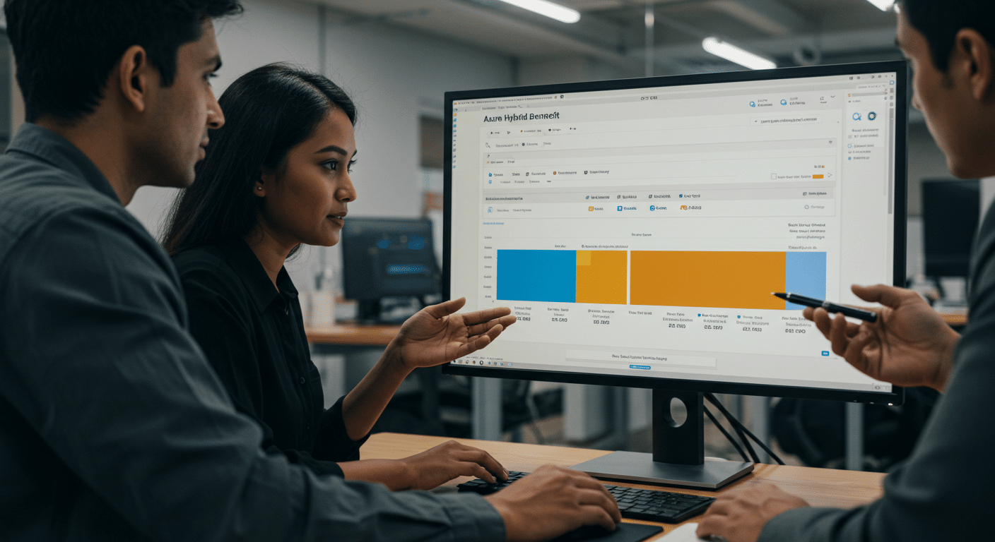 IT team analyzing Azure Hybrid Benefit cost savings while comparing Azure vs AWS pricing models.