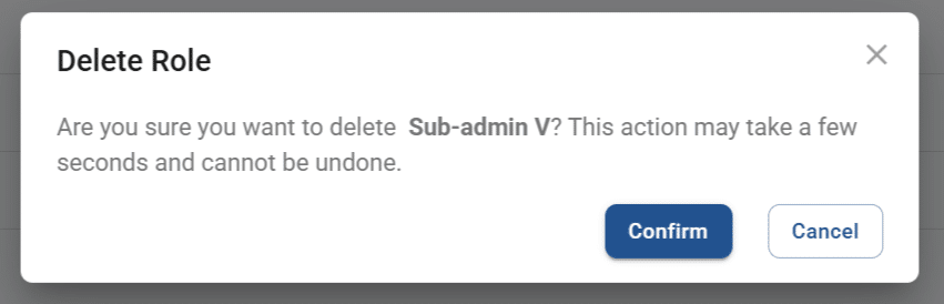 delete role pop-up screen
