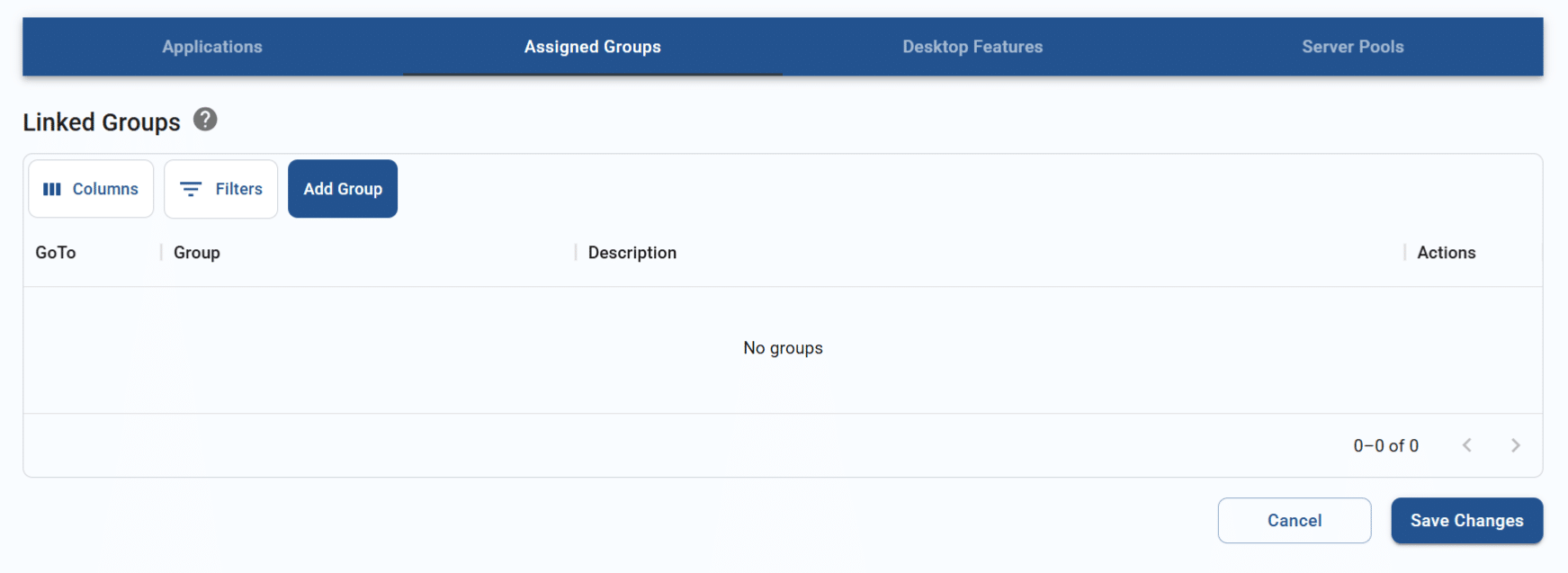 assigned groups tab for an app or desktop