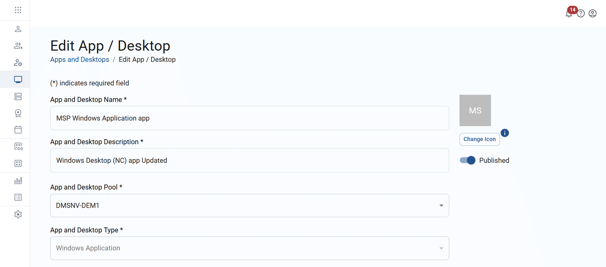 profile section of the edit app/desktop screen
