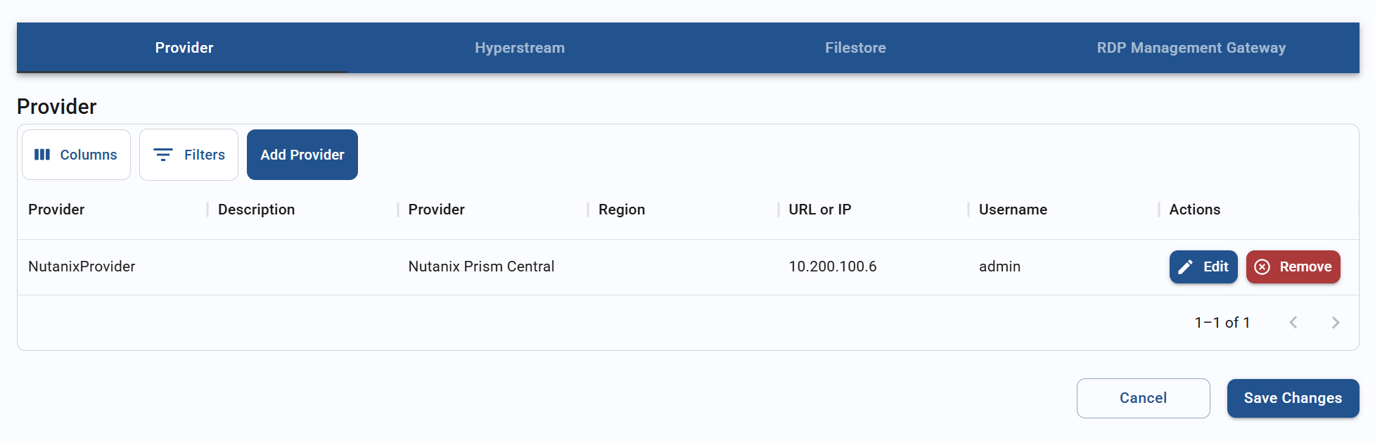 edit resource hub screen for an on-prem hub