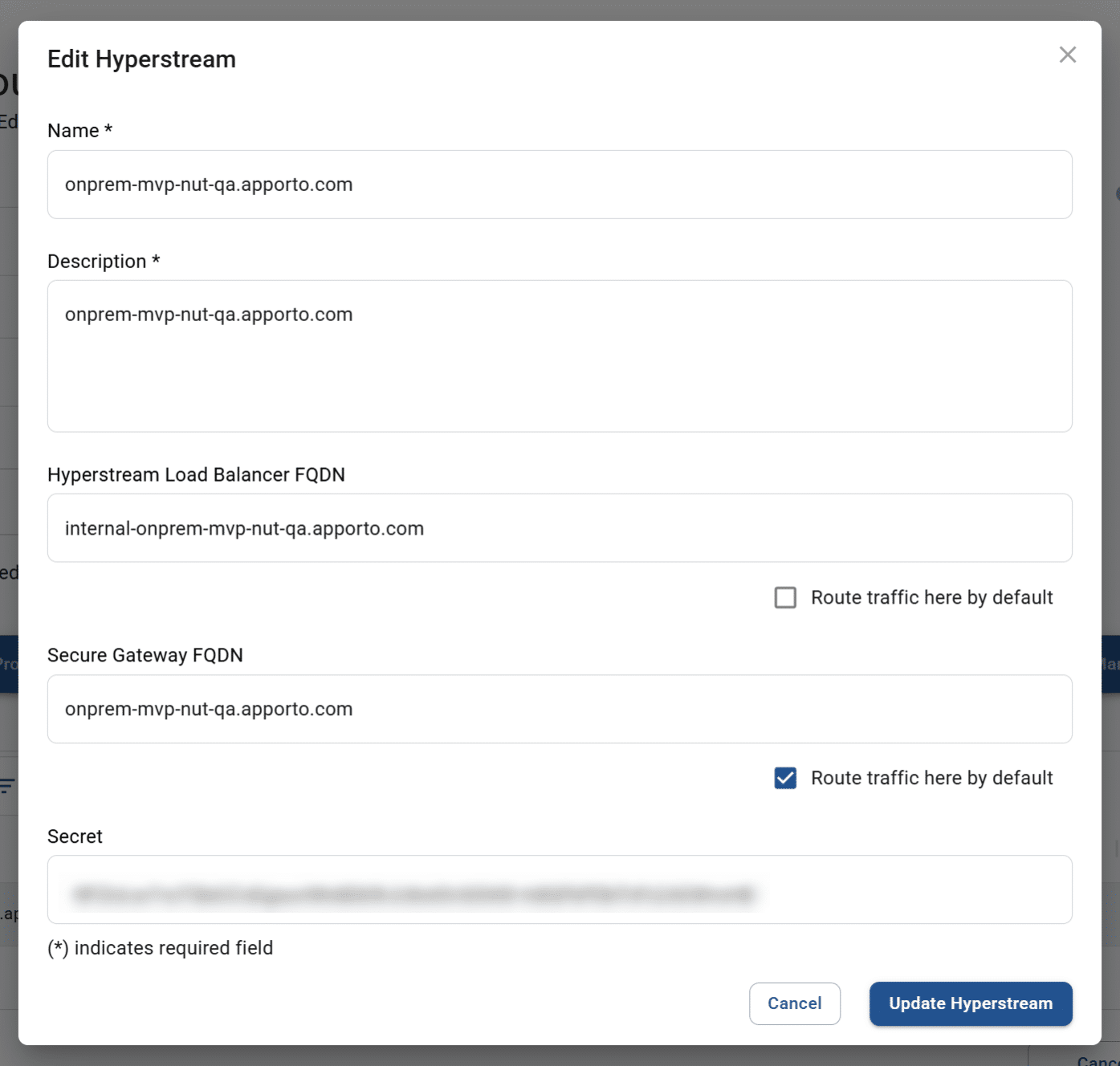 edit hyperstream pop-up screen for a resource hub