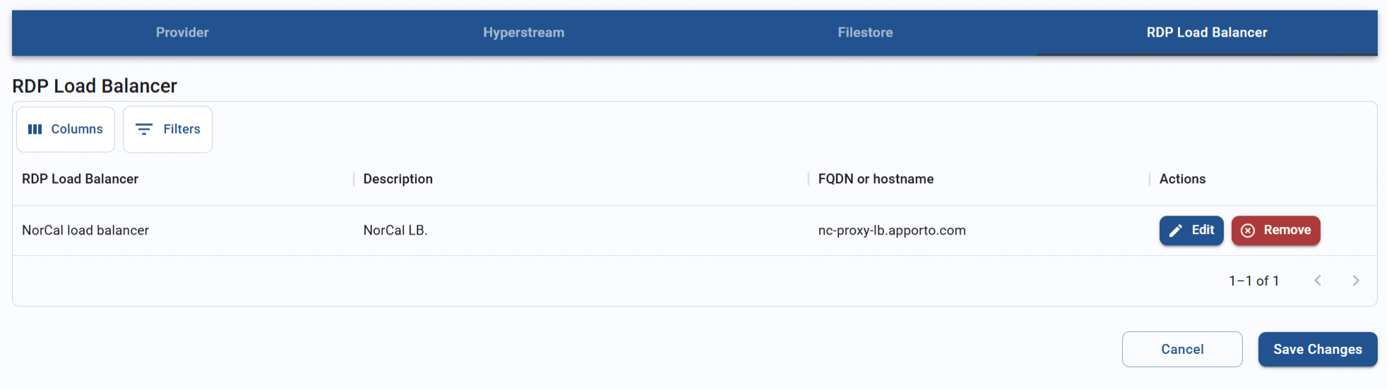 RDP load balancer tab for a resource hub
