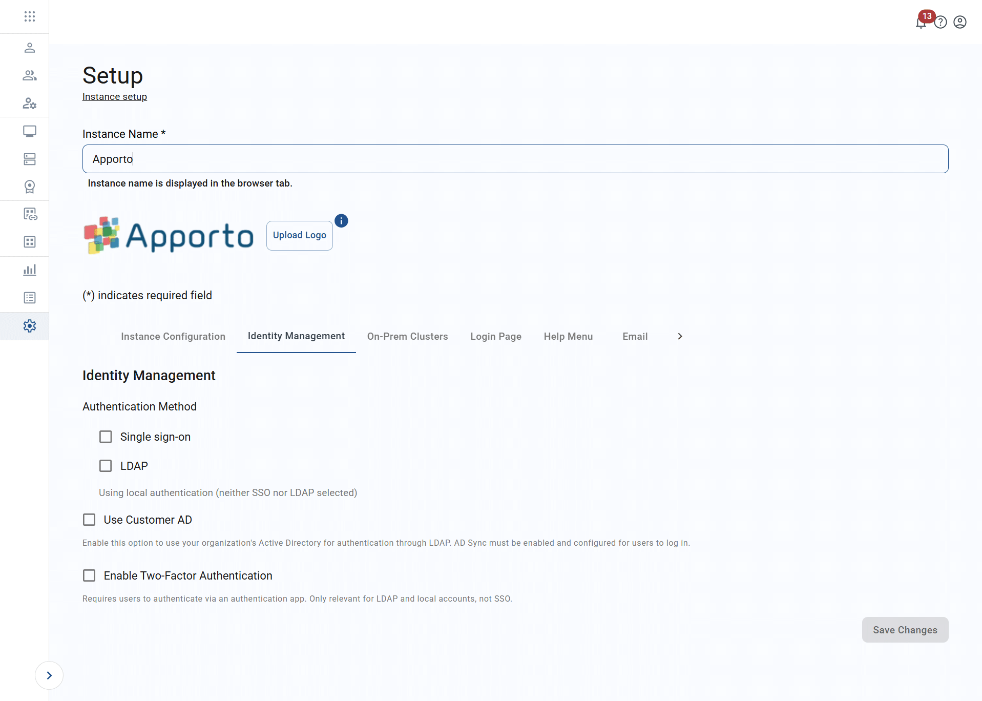 identity management tab in setup