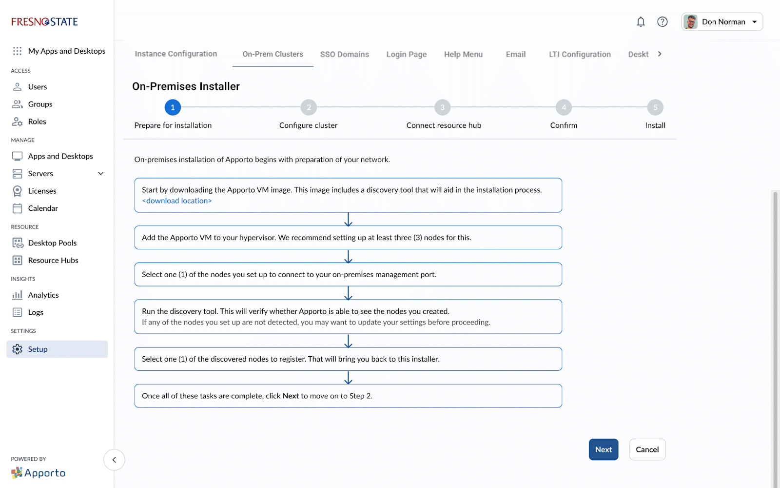 step 1 of the on-prem installer