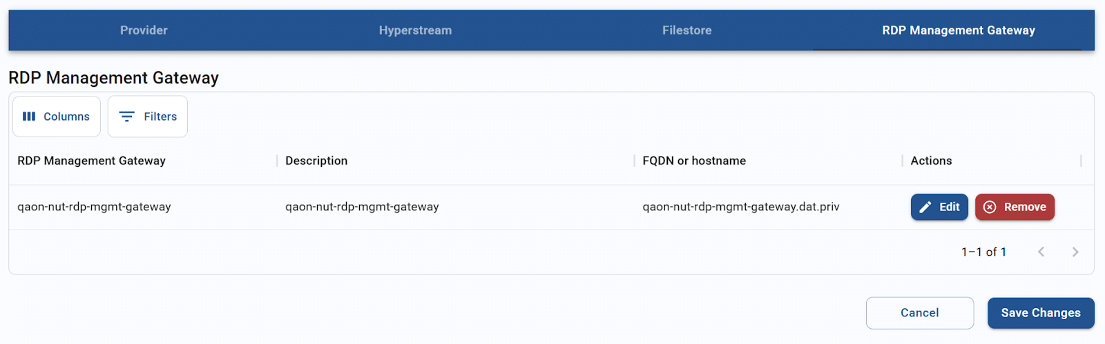 RDP management gateway for an on-prem resource hub
