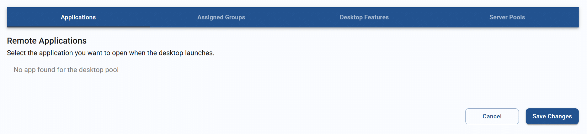 empty applications tab for a remote app