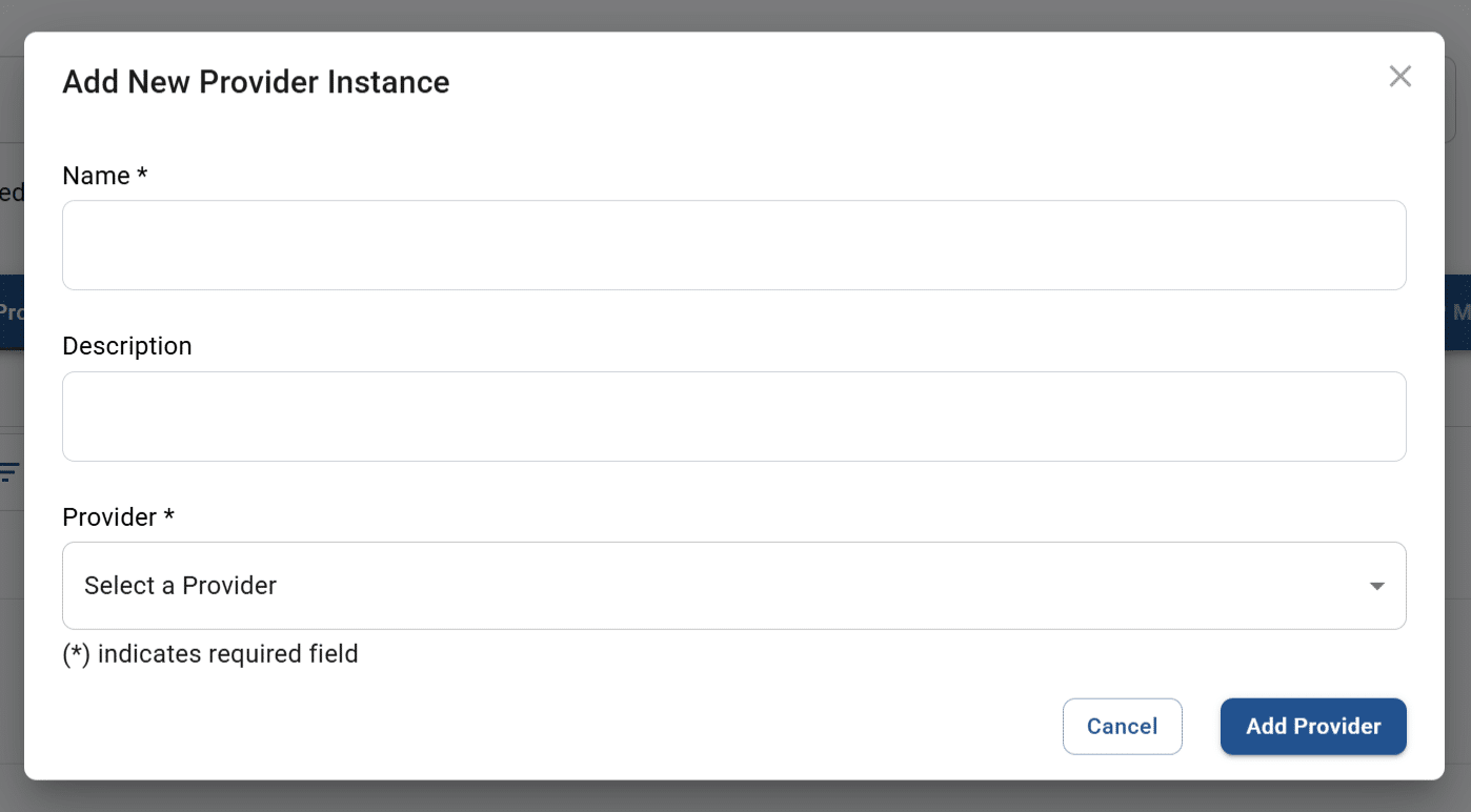 add new provider instance pop-up