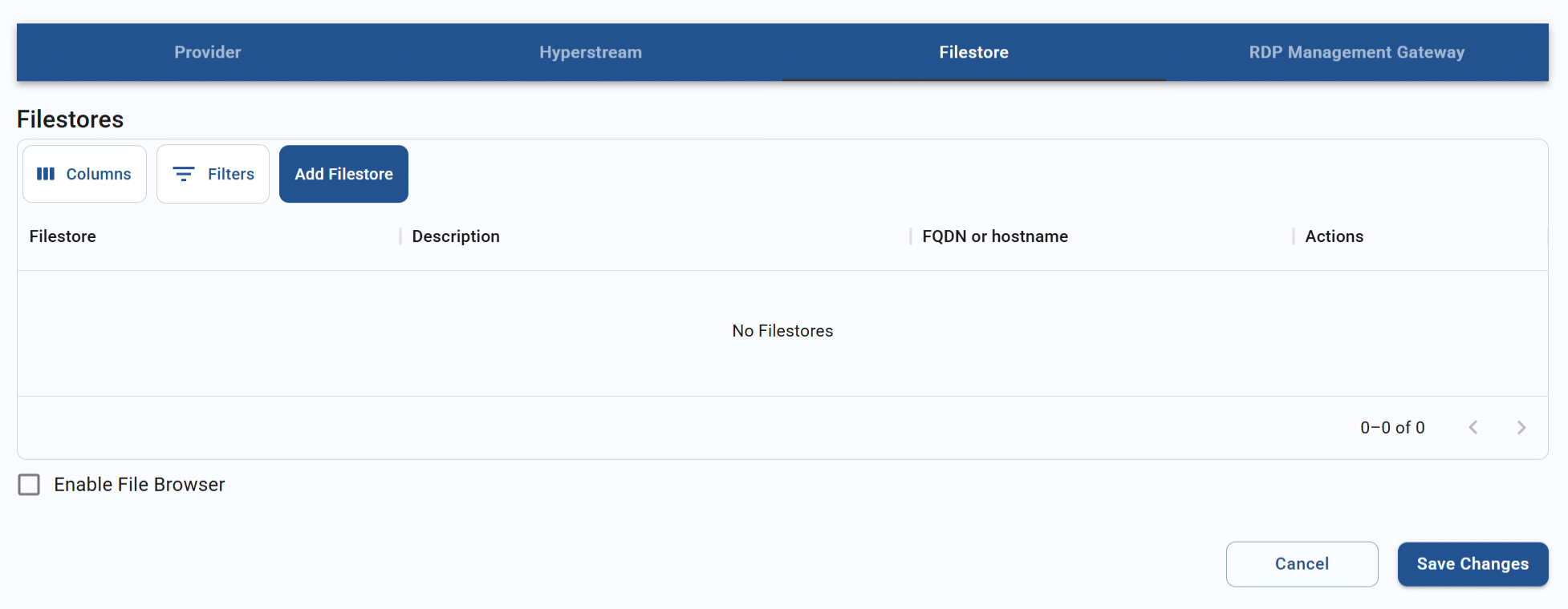 filestore tab for a resource hub