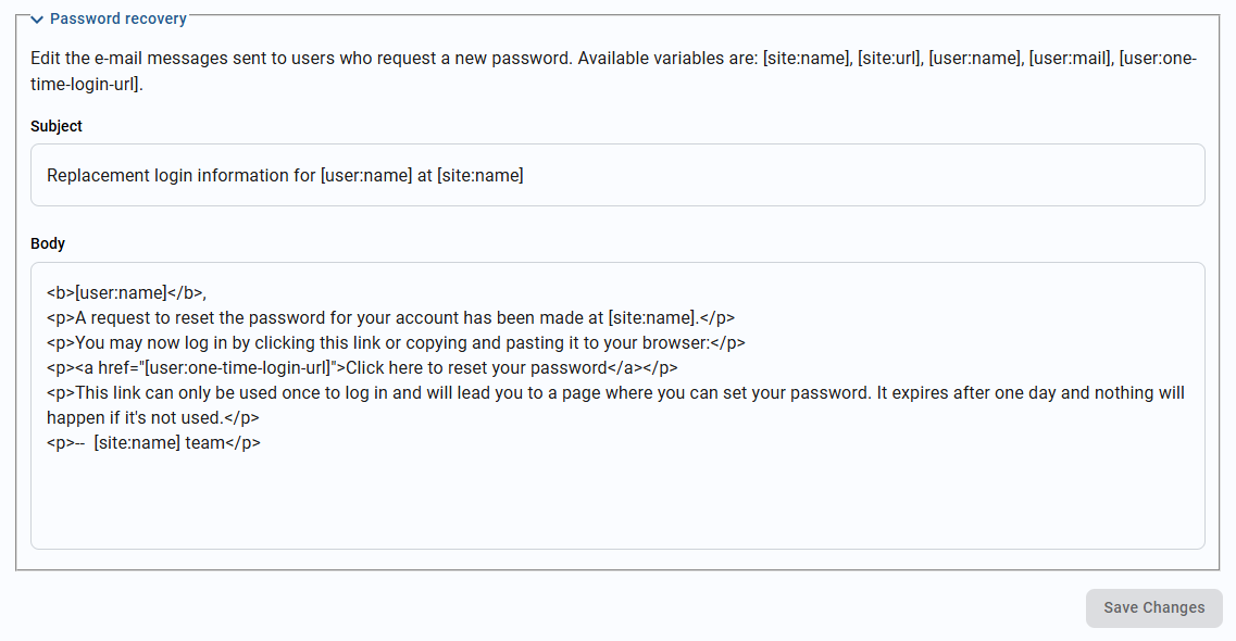 password recovery email template